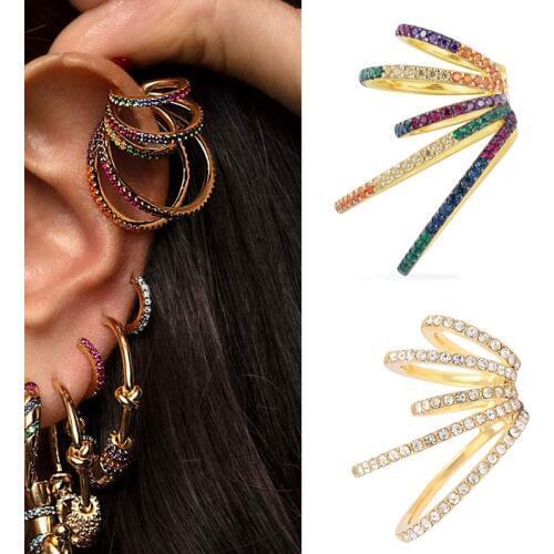 Itenice Multi-turn Rainbow Ear Cuff Bohemia CZ Wide Stackable Earcuffs Crystal Ear Climber Clips on Earrings For Women Wedding