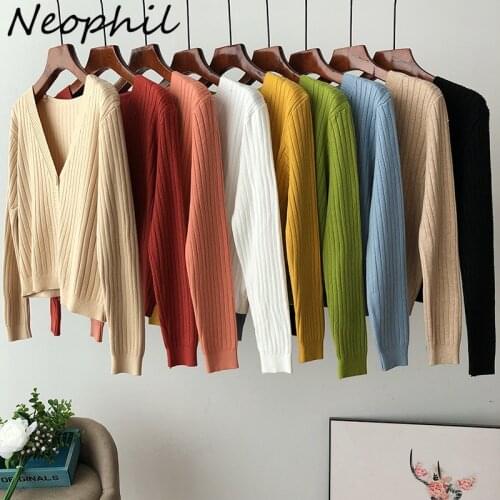 Neophil New Women Short Cardigan Knitted Sweater Autumn Long Sleeve V Neck Single Breasted Jumper Casual Pull Femme Coat SW21754