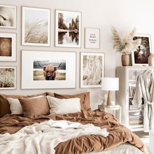 Autumns Style Flower Canvas Painting Nordic Highland Yak Animal Posters and Prints Landscape Wall Pictures for Living Room Decor