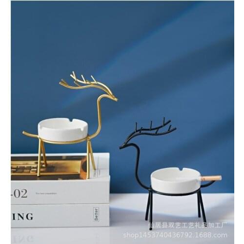 European-Style Iron Deer Ceramic Ashtray Decoration Home Decoration Desktop Display Bar Table