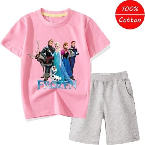 Disney Princess Frozen clothing set kids Summer Baby Clothes Set girls casual sport outfit children Clothes t shirt Suit