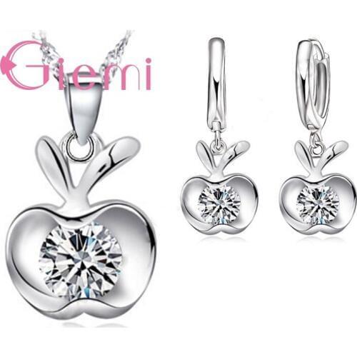 New Arrival 925 Sterling Silver Cubic Zircon Earrings Necklace Fashionable Jewelry Set Lovely Apple Design for Women Lady