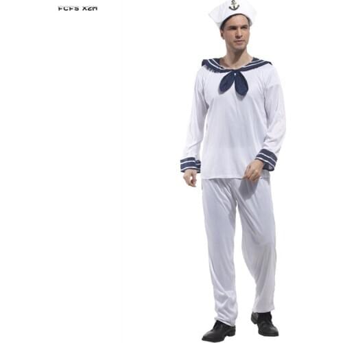White Man Halloween Navy uniform Costumes Adult Sailor Cosplay Carnival Purim Parade Masquerade Nightclub Role play Party dress