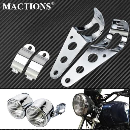 MACTIONS Turn Signal Lamp Headlight Mount Bracket Clamp Holder Chrome For Harley Chopper Bobber Cafe Racer Universal Models