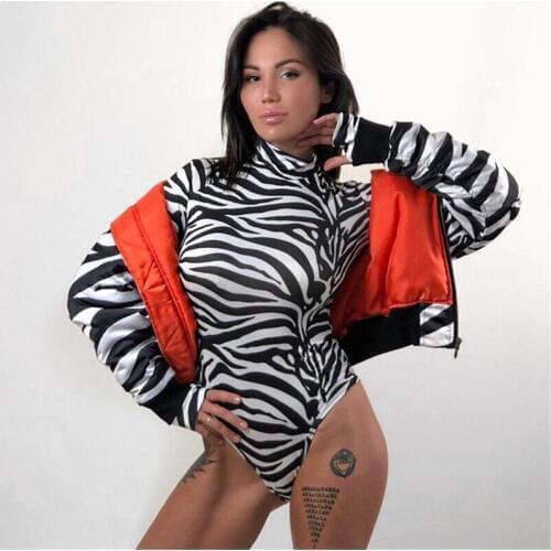 2019 Jazz Costume Stage Clothes For Singers Zebra Sexy High-Neck Slim Bottoming Jumpsuit Rave Outfit Nightclub Bodysuit DNV11021