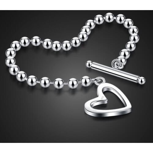 Fashion simple 100% 925 Sterling silver beads bracelet Cupids Arrow Heart Bracelet Charm Woman / girl jewelry gift Parent-child