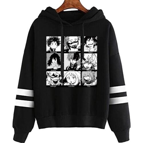 Mens Hoodie Boku No Hero Academia Printed Hoodies My Hero Academia Striped Hooded Sweatshirt Pullover