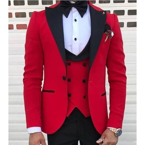 2021 Latest Designs Mens Classic Red Suits for Wedding Groom Tuxedo Slim Fit Terno Masculino Prom Party Best Man 3 Pieces Suit