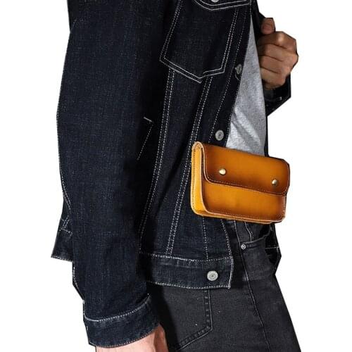 Men Waist Packs Genuine Leather Pouch Waist Bag for Male Fanny Pack Cow Leather Mini Phone Bag Vintage Big Wallet Belt Loop Hoop