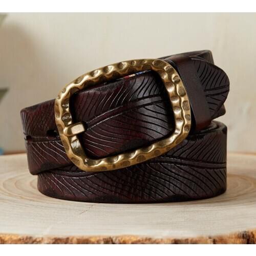 Mens belt fashion palace carved leather belt layer leather belt pin buckle washed retro belt Design Vintage Strap Fashion Waist