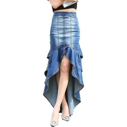 New Summer Denim skirt Maxi Mermaid skirt Vintage Boho Long Casual Cotton Beach Skirt Korean Skirt Mid-Length Streetwear Skirt
