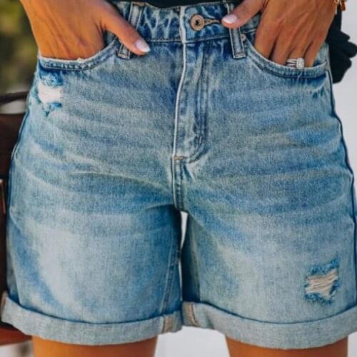 Latest woman hot sale comfortable ripped hole washed sexy curly denim shorts