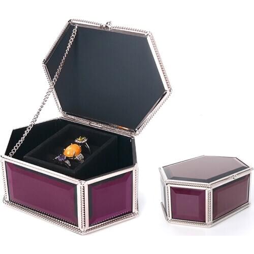 New Purple Mirror Jewelry Wedding Ring Storage Box For Female Earring Necklace Bracelet Showcase Organizers Removable Card Slot