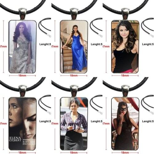 For Men Women Gift Nina Dobrev The Vampire Diaries Steel Color Glass Cabochon With Rectangle Shaped Pendant Choker Necklace