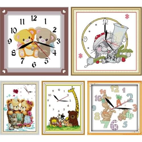 Cross-Stitch Embroidery Needlework Kits Stamped Patterns 11CT 14CT Printed Counted Thread Crafts Happy Homeland Clock Home Decor