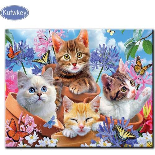 Full Square/Round drill Diy diamond Painting Kittens animals diamond embroidery "garden cute cat"Diamond mosaic Home Decor Gift