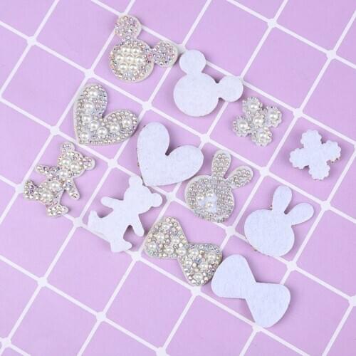 Sew on 20pcs/lot shiny Water diamond pearl heart bear Padded Appliques for Cloth Decoration and Hair Accessories