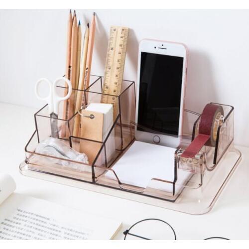Transparent Desk Organizer Student Stationery Storage Box Multi-function Office Accessories Pen Holder