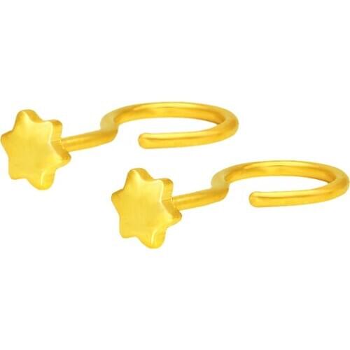 Real 24K Yellow Gold Stud Earrings Lovely Star-Shape Stud Earrings for Women