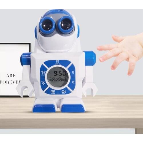 LED Projection Clock Table Smart Robots Cartoon Alarm Clock Luminous Electronic Projector Desk Watch Kids Bedside Students Gifts