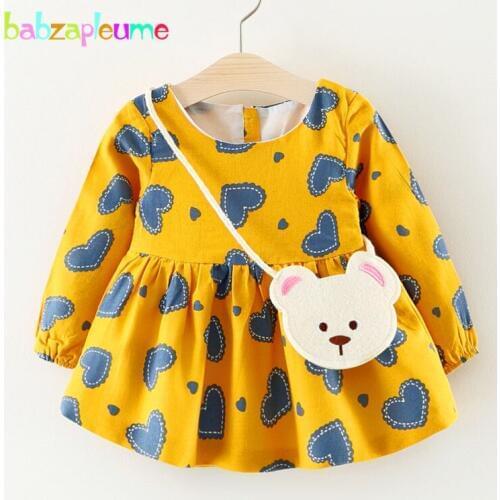 1-3Years/Spring Autumn Baby Girls Dresses Cartoon Cute 100% Cotton Long Sleeve Infant Princess Dress+Bag Newborn Clothes BC1637