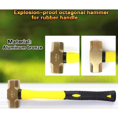 1.4kg/3lb,1.8kg/4lb,Explosion-proof octagonal hammer with rubber handle, Aluminum Bronze