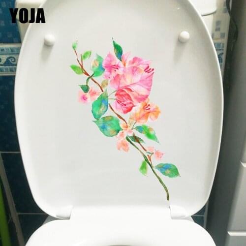 YOJA 22.9*10.7CM Watercolor Plant Hand Drawn Toilet Seat Sticker Home Room Wall Decor Decal T1-0977