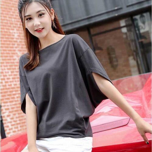 2020 New Summer Middle Aaged Women Korea Loose Short Sleeve Tee Shirt Female Elastic Solid Elastic Fashion T Shirt Pullover W82