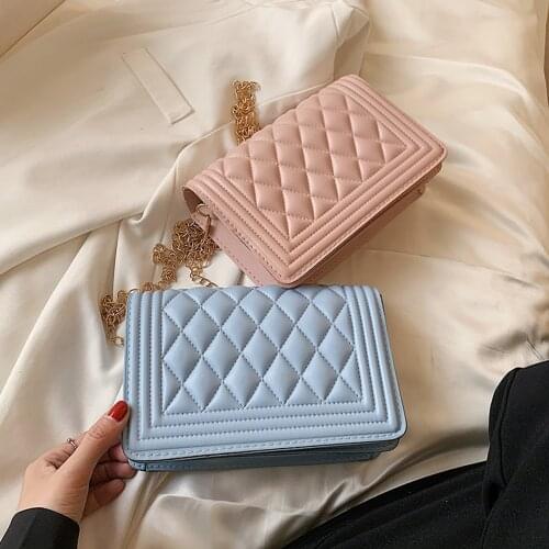 Fashion Women Lattice Pattern PU Leather Solid Color Crossbody Shoulder Messenger Bag Casual Ladies Chain Small Handbags