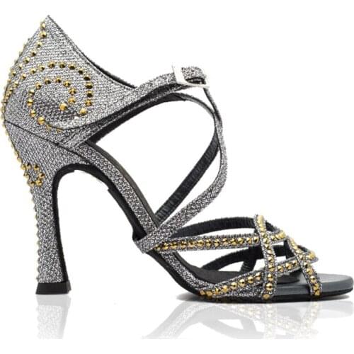 Practice Women Dancing Shoes Rhinestone Glitter Latin Salsa Ballroom Dance Shoes Girls 9cm High Heel Party Dance Shoes