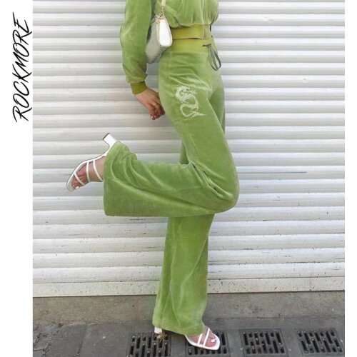 Rockmore Velvet Baggy Wide Leg Pants Women Dragon Print Joggers Harajuku Straight Trousers Autumn Loose High Waist Sweatpants