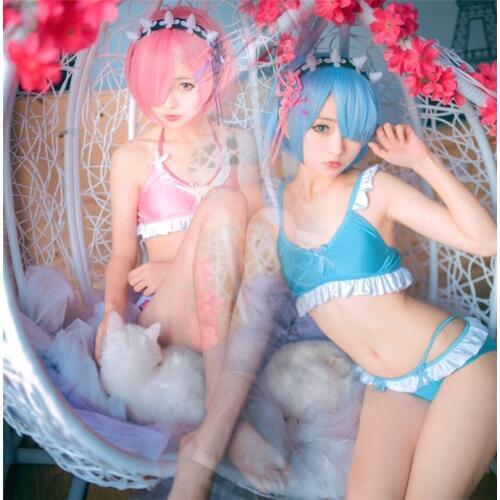 Life in a different world from zero Rem Ram Sukumizu Swimsuits Cosplay Bikini Lolita Women Summer Swimwear
