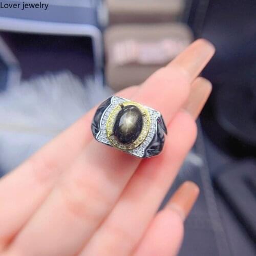 Black Star Sapphire Ring for Women 925soild Sterling Silver10*12mm Natural Gemstone Fine Jewelry for Man