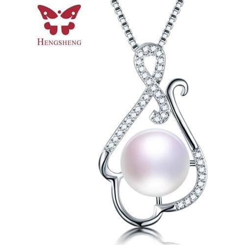 HENGSHENG Top Quality Natural Freshwater Pearl Necklace Women 925 Sterling Silver Zircon Pendant Necklace Fine Jewelry