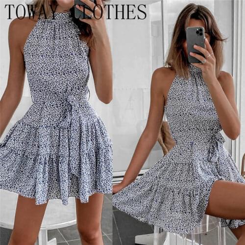 Lace-up Floral Print Sleeveless Pleated Mini Dress Summer Dress For Women 2021 Vestidos Robe Femme