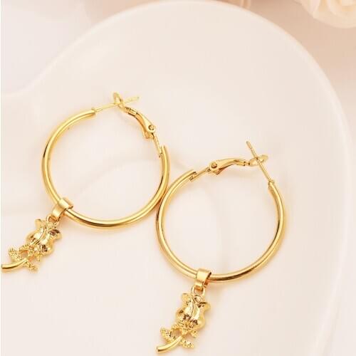 Gold big round rose flower Dangle Earrings Women Fashion Jewelry Gold Metal Drop Earrings For girls kids Gifts wedding bridal