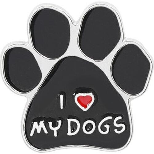 12PC I Love My Dogs Brooch Black Animal Pet Dog Paw Charm Brooch Badge Jewelry Women Men Love Valentines Day Gifts Accessories