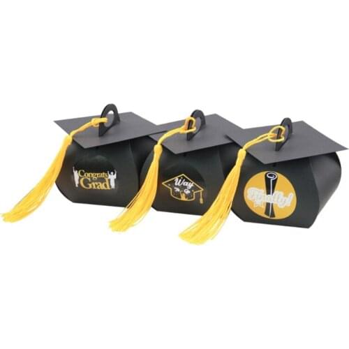 24 Pcs Graduation Candy Boxes for Presents Black Wrapping Candy Bag Doctoral
