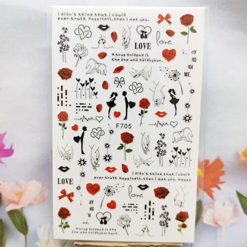 3D Nail Sticker Line Rose Flower Love Nail Foil Glue Sticker Couple Lover Letter Stickers for Manicure Nail Art Decoration