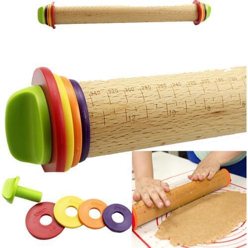 43*3.5cm Baking Fondant Cake Pastry Roller Large safety non-stick adjustable solid wood Rainbow Rolling Pin