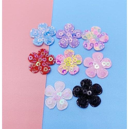 100Pcs 2CM Sequin Flower Padded Applique For DIY Clothes Shoes Hat Headwear Clips Crafts Decor Patches