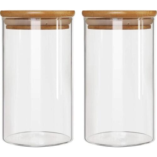 Gl Storage Jar, with Airtight Seal Bamboo Lid, 7.9 x 3.94 in ,Set of 2, 1300Ml Coffee Bean and Kitchen Food Container Tea Pot