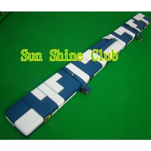 Free shipping blue and white-patch design 48" 3/4 3compartments leather snooker cue cases with golden lock beautiful cue cases