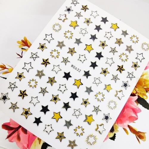 Black White Yellow Geometry Star 3D Nail Sticker Art Slider Foil Design Nails Decoraciones Self Adhesive Manicure Accesorios