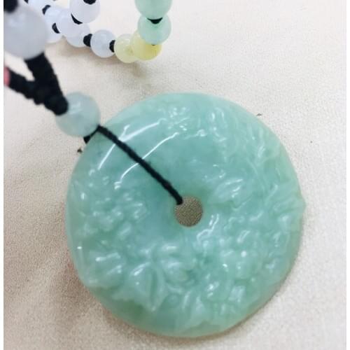 Pure natural Emerald jade carved green flower donut pendant three-color jade bead necklace men and women sweater chain