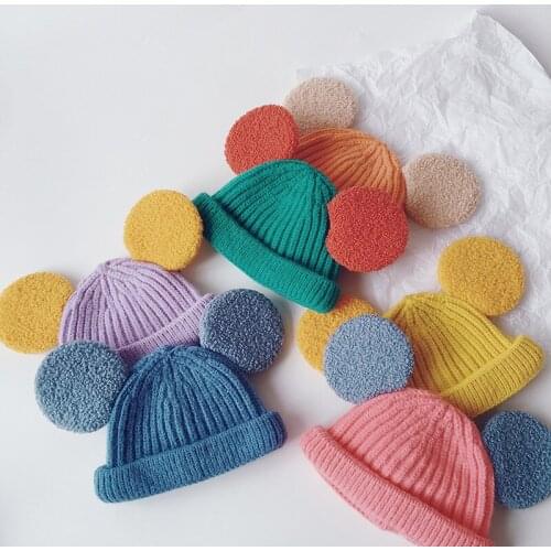 Baby Hat Warm Winter Cute Ears Beanie Elastic Knit Soft Kids Hat for Boy Girl Fashion Candy Solid Color Toddler Children Cap
