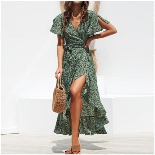 Long Chiffon Dress 2019 Summer Floral Print Beach Dress Sexy Side Split Elegant Party Dress Sundress