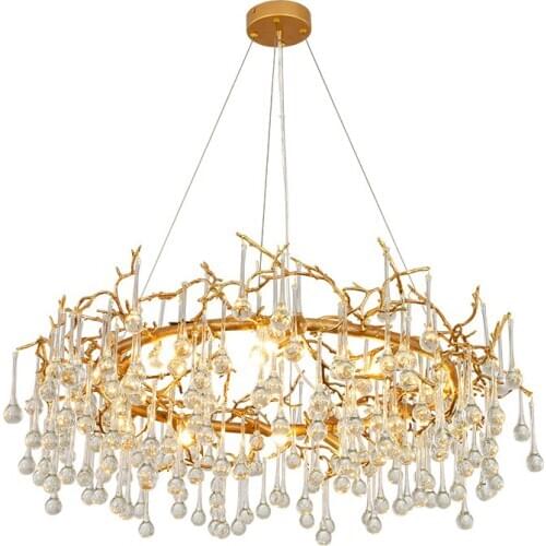 European crystal chandelier creative post modern restaurant light luxury villa full copper branch lamps luxury living room light