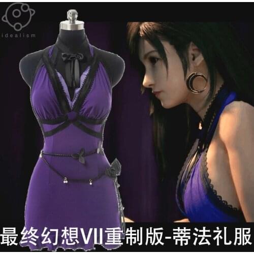 Game Final Fantasy VII FF7 Tifa Purple Dress Cosplay Costume Women Dress For Halloween Christmas Fancy Party