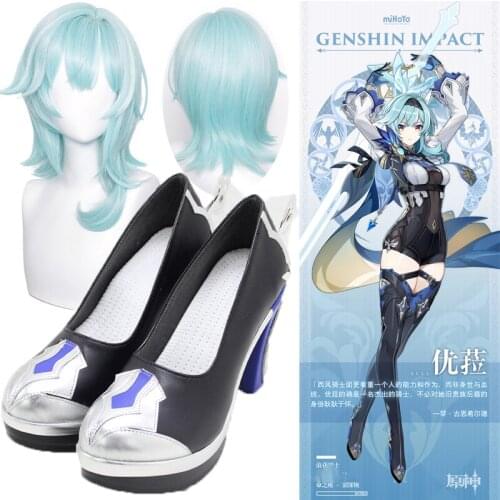 Genshin Impact Eula cosplay wig Boots Anime Genshin Impact Costume Women Heat Resistant Synthetic Hair Wigs Shoes Halloween